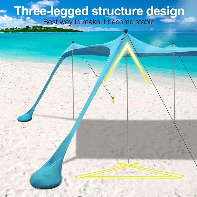 Beach Tent, Beach Canopy Tent Sun Shade with Beach Blanket, Beach Tent Sun Shelter 11x11 FT with UPF 50  UV Protection, Beach Sun Shade for Beach, Camping, Backyard and Picnics
