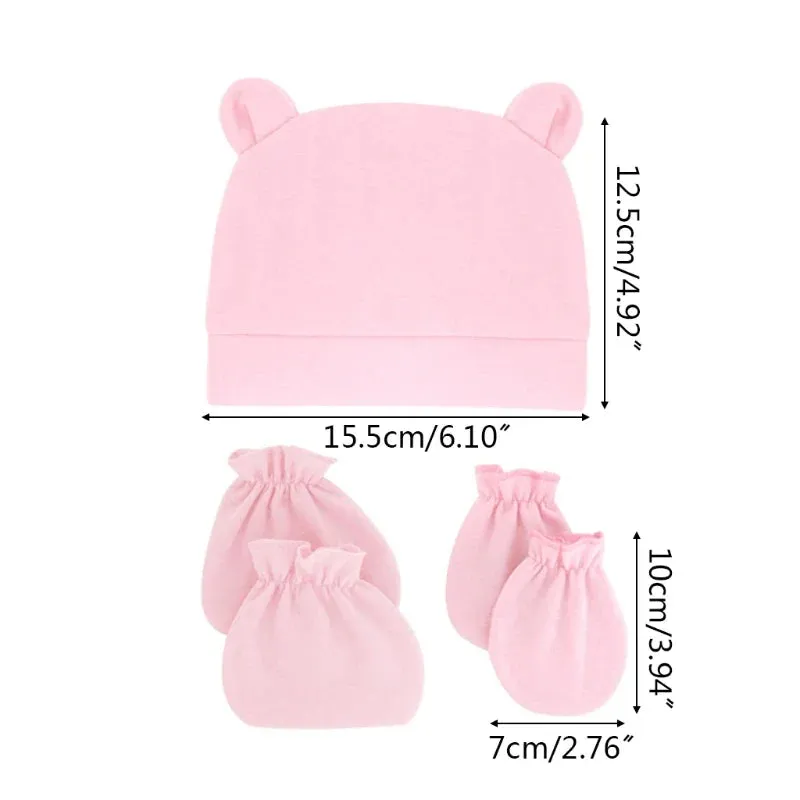 Bear Ears Infant Baby Boy Girl Toddler Hats Cute Cotton Hospital Hats Soft Infant Hat Mittens Gloves Sets