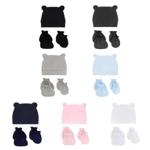 Bear Ears Infant Baby Boy Girl Toddler Hats Cute Cotton Hospital Hats Soft Infant Hat Mittens Gloves Sets