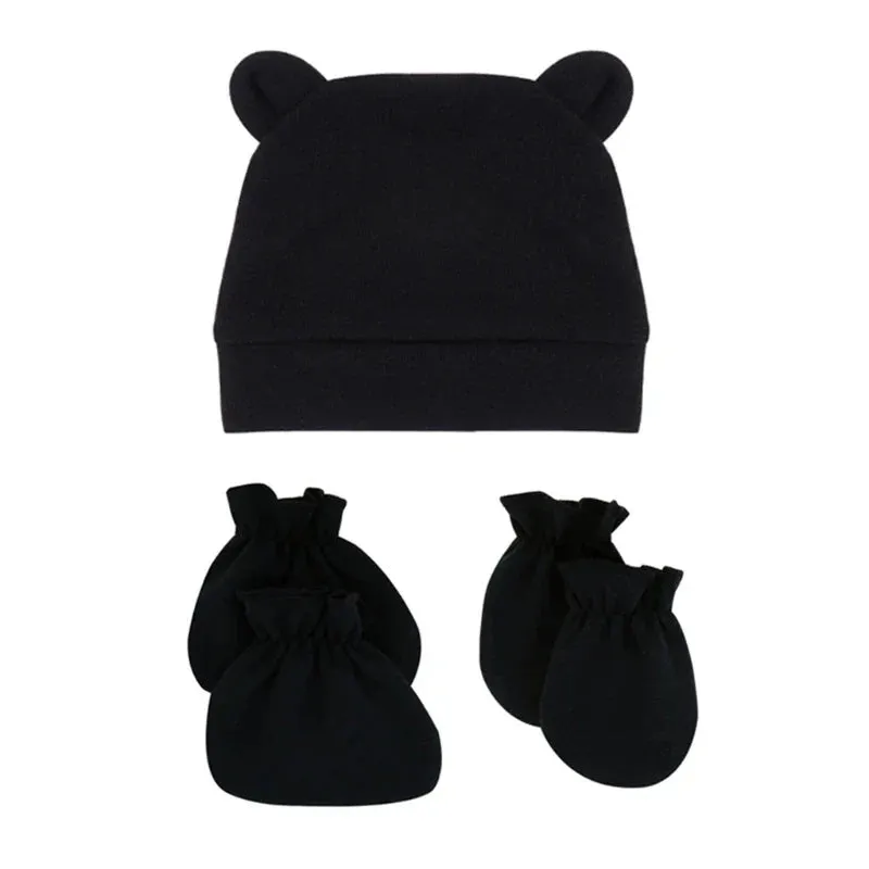 Bear Ears Infant Baby Boy Girl Toddler Hats Cute Cotton Hospital Hats Soft Infant Hat Mittens Gloves Sets