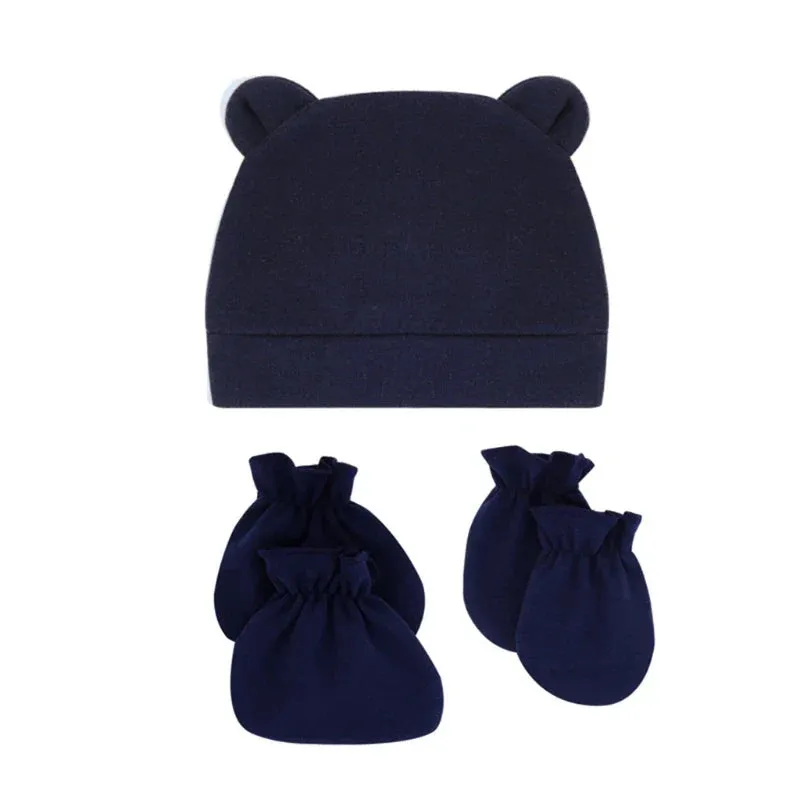 Bear Ears Infant Baby Boy Girl Toddler Hats Cute Cotton Hospital Hats Soft Infant Hat Mittens Gloves Sets
