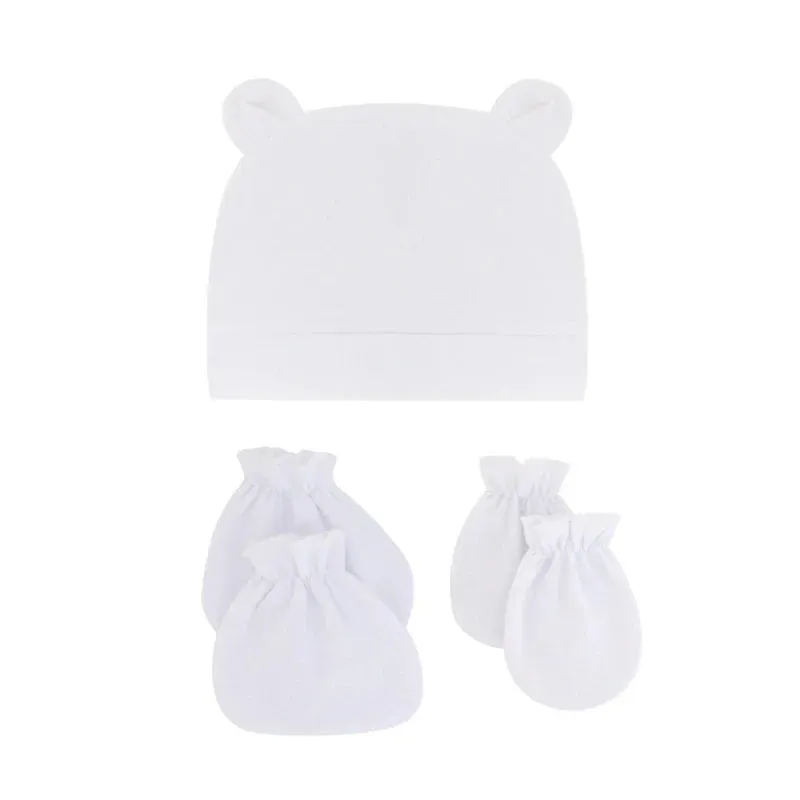 Bear Ears Infant Baby Boy Girl Toddler Hats Cute Cotton Hospital Hats Soft Infant Hat Mittens Gloves Sets