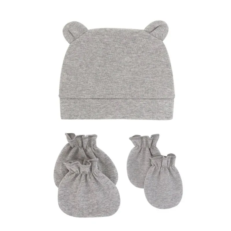 Bear Ears Infant Baby Boy Girl Toddler Hats Cute Cotton Hospital Hats Soft Infant Hat Mittens Gloves Sets