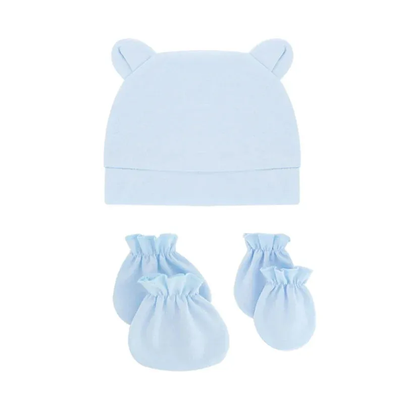Bear Ears Infant Baby Boy Girl Toddler Hats Cute Cotton Hospital Hats Soft Infant Hat Mittens Gloves Sets