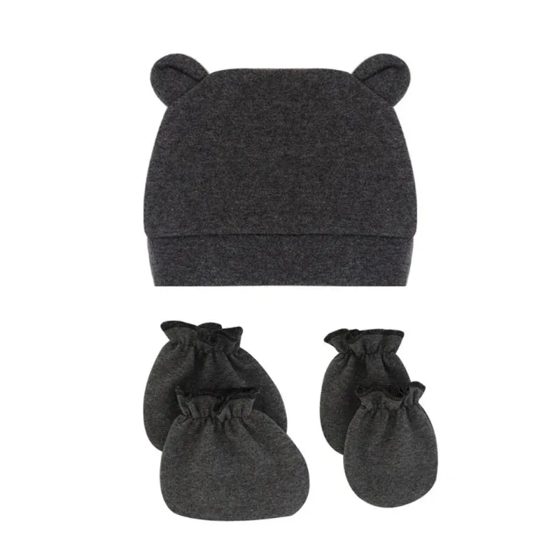 Bear Ears Infant Baby Boy Girl Toddler Hats Cute Cotton Hospital Hats Soft Infant Hat Mittens Gloves Sets
