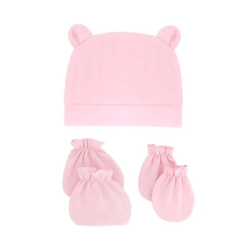 Bear Ears Infant Baby Boy Girl Toddler Hats Cute Cotton Hospital Hats Soft Infant Hat Mittens Gloves Sets