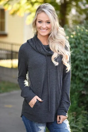 Between You & Me Cowl Neck Top - Charcoal