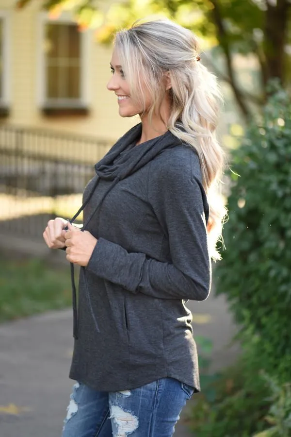Between You & Me Cowl Neck Top - Charcoal