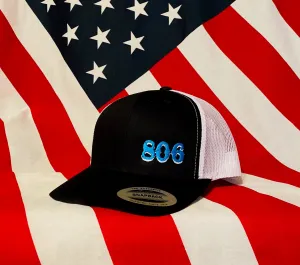 Black 806 Snapback (Retro Logo (no steer) Aqua 806 White Outline