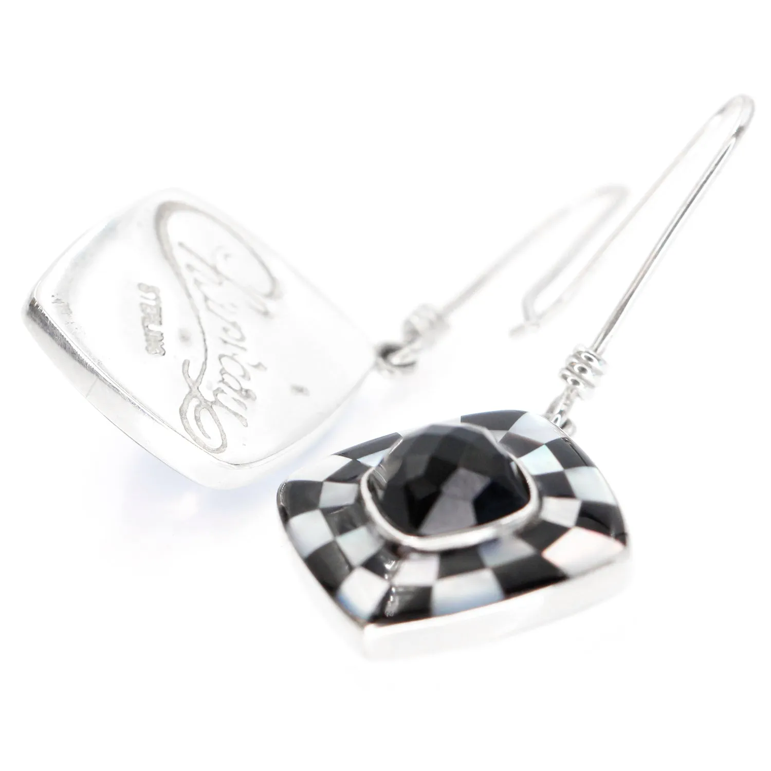 Black Onyx Checkerboard Earrings