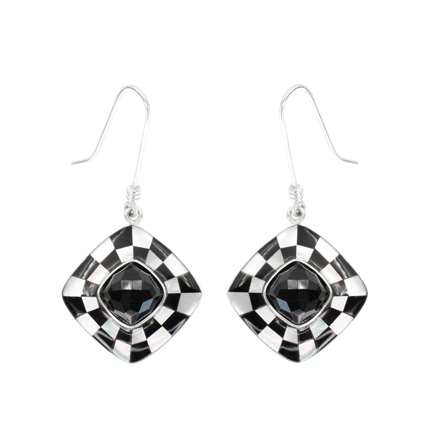 Black Onyx Checkerboard Earrings