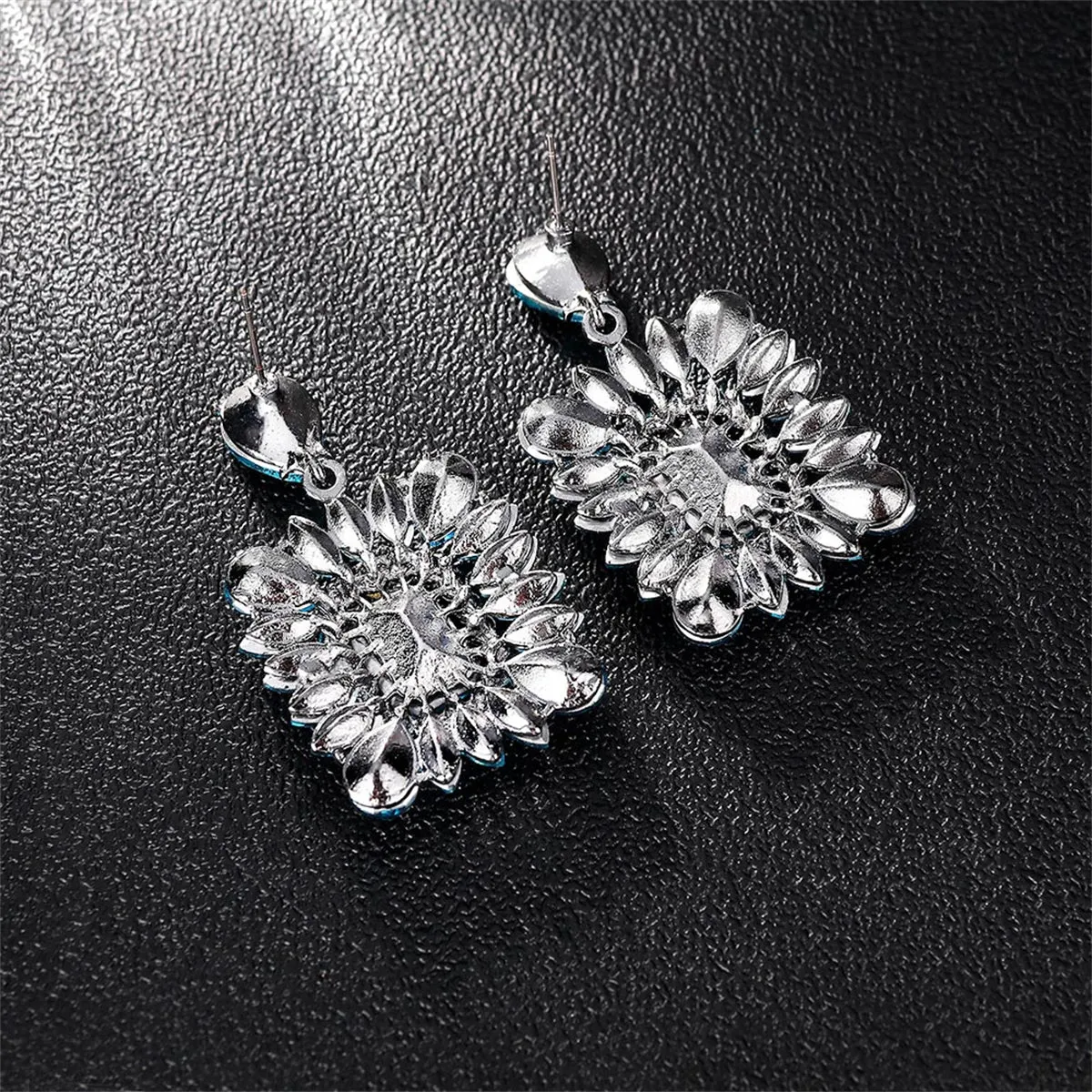 Blue Crystal & Clear Cubic Zirconia Rectangle Drop Earrings