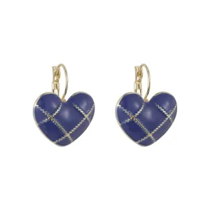 Blue Enamel & 18K Gold-Plated Lattice Heart Huggie Earrings
