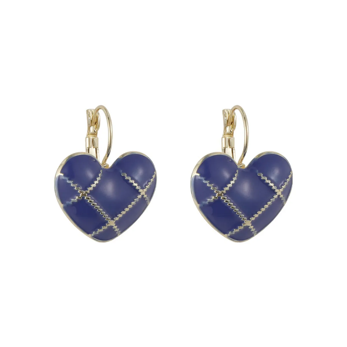 Blue Enamel & 18K Gold-Plated Lattice Heart Huggie Earrings