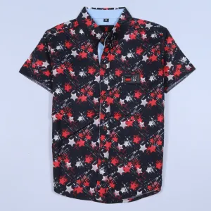 Boys Half Sleeves Casual Shirt Color Black-Red