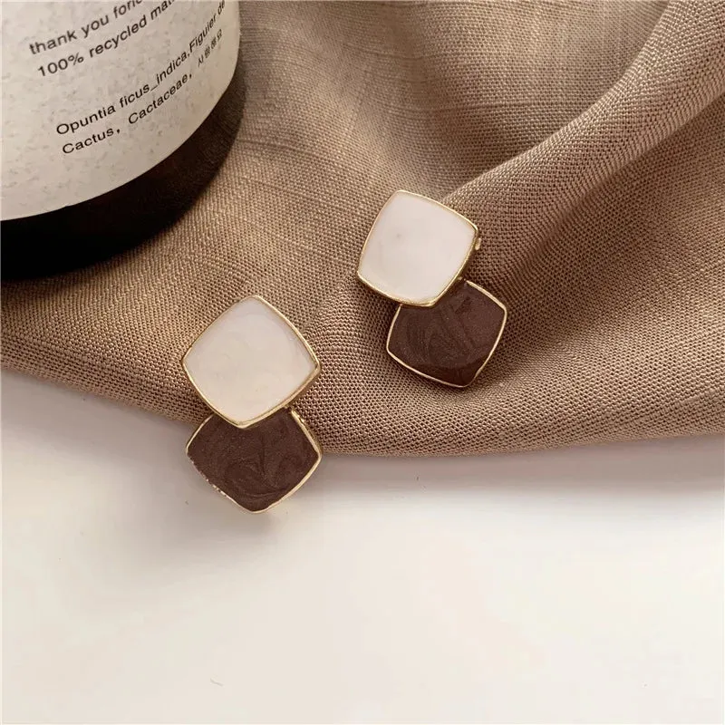 Brown Earrings Vintage Matte drop Earrings for women Metal Fashion Statement Dangle Earring