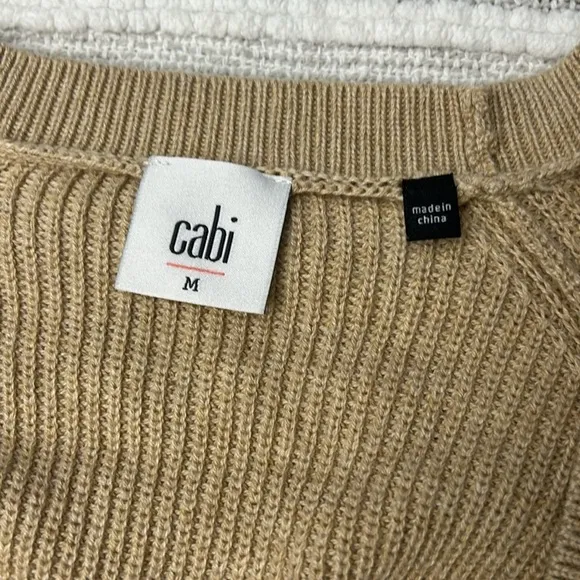 Cabi Womens Long Knit Cardigan Duster Sweater Tan Color Sz M Eye &amp; Hook Closure