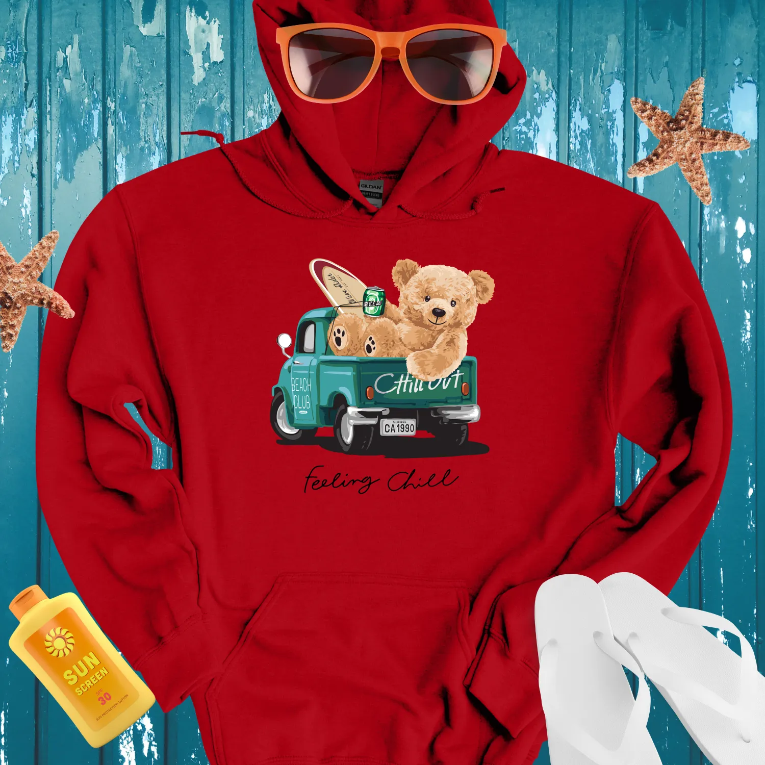 California Surf Beach Club Hoodie With Teal Truck Design