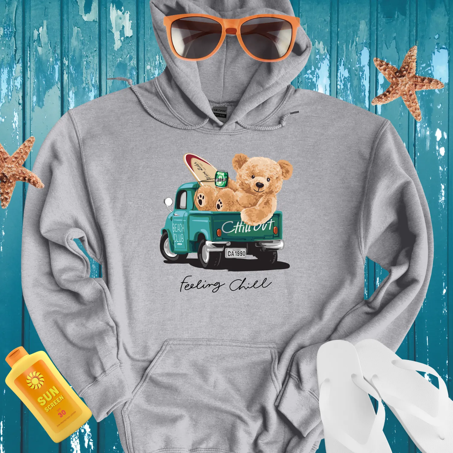 California Surf Beach Club Hoodie With Teal Truck Design