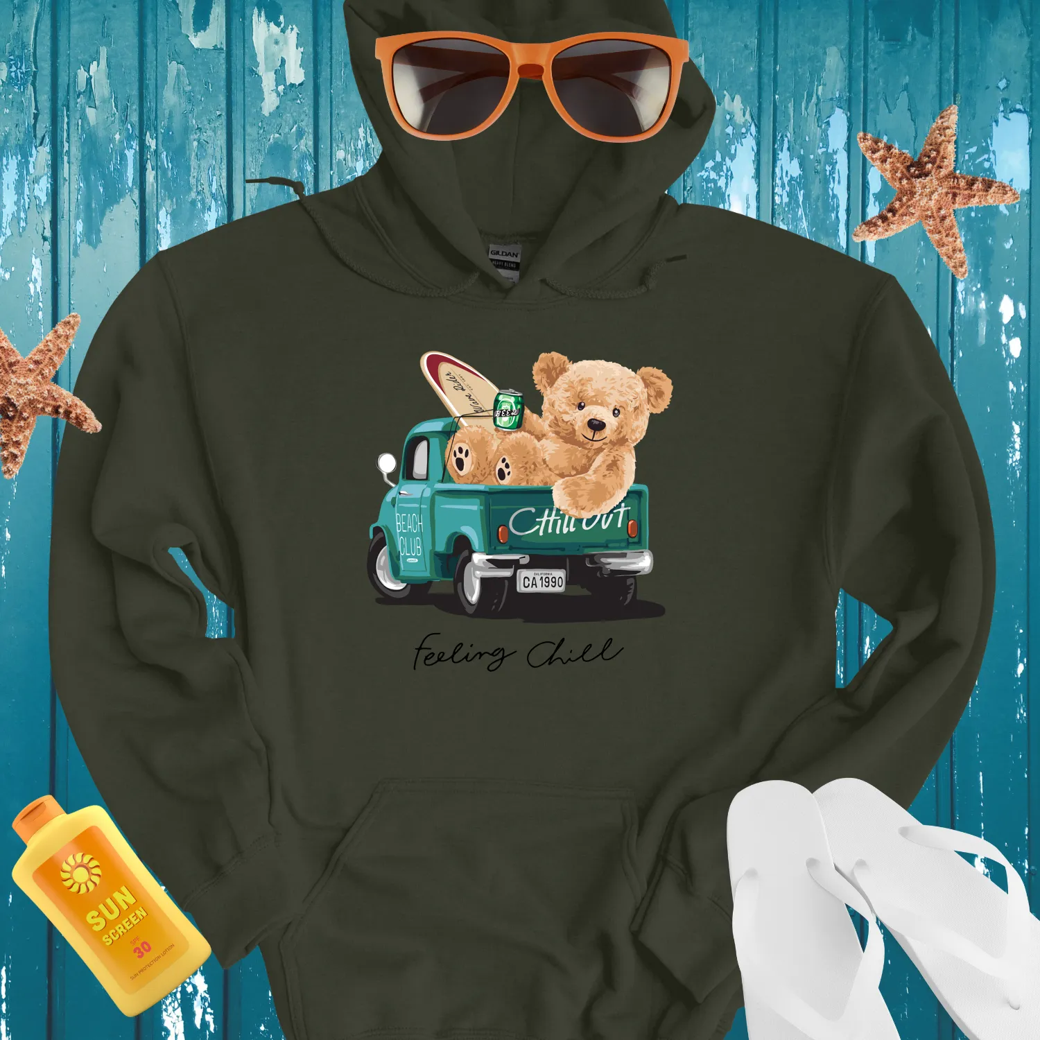 California Surf Beach Club Hoodie With Teal Truck Design