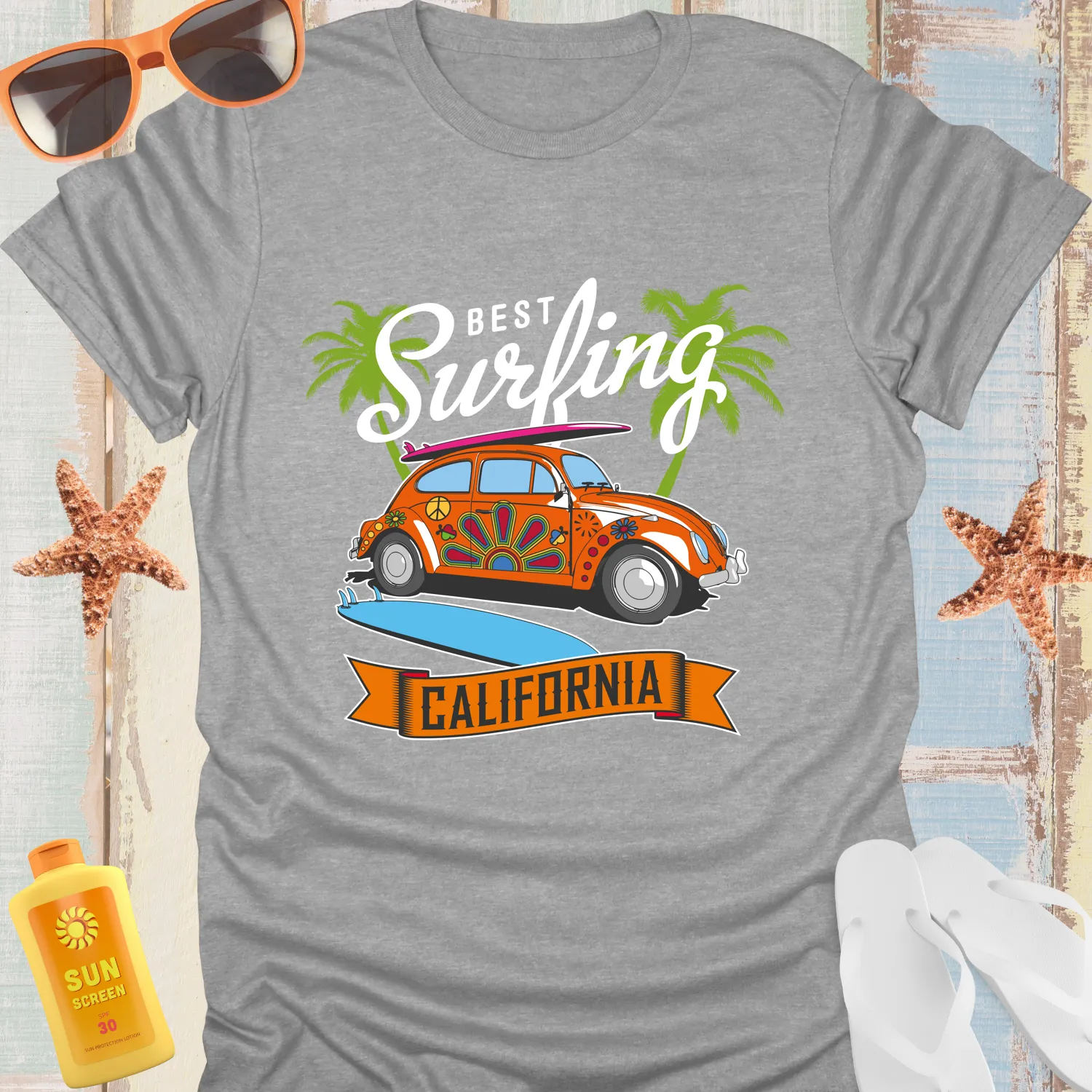 Californian Surf Culture T-Shirt With Retro Car Design