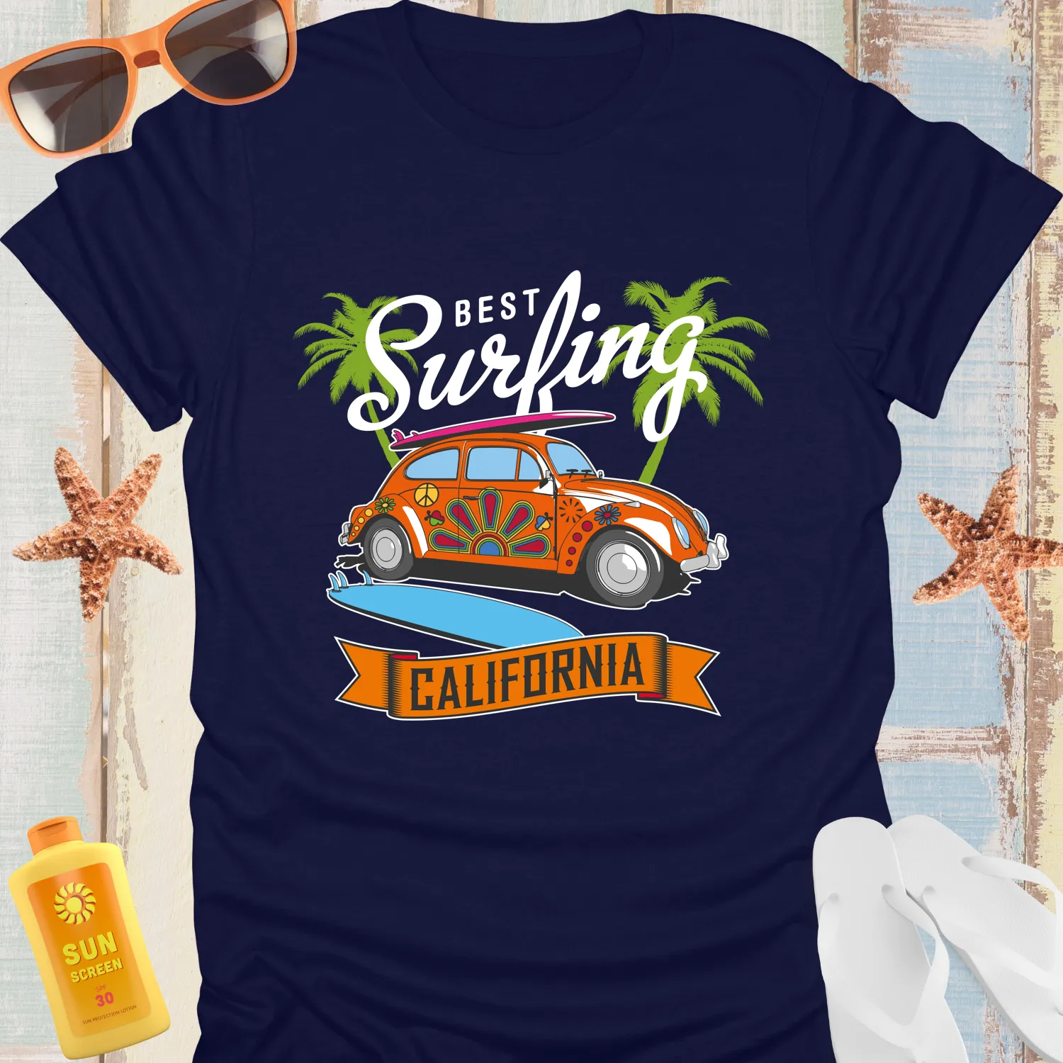Californian Surf Culture T-Shirt With Retro Car Design