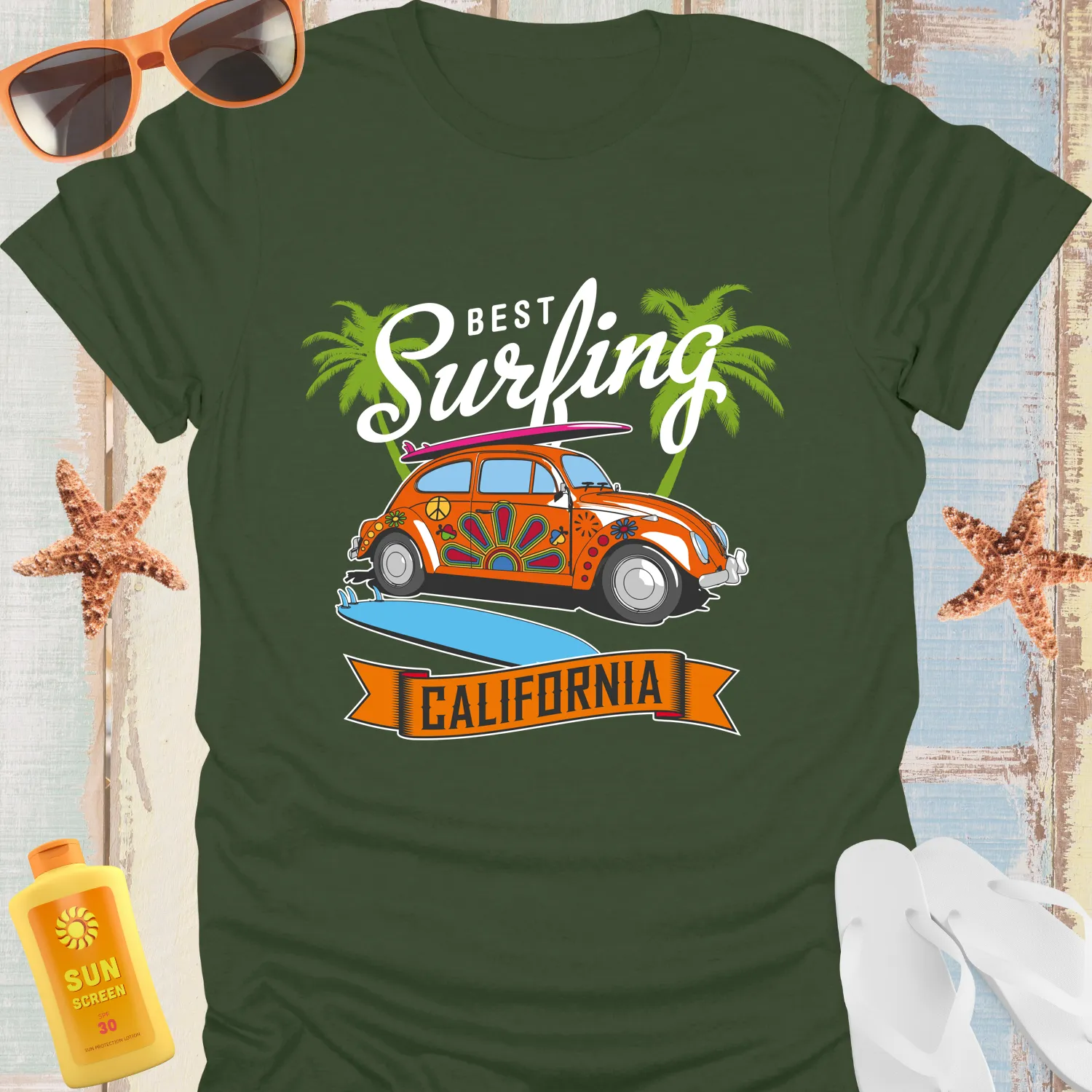 Californian Surf Culture T-Shirt With Retro Car Design