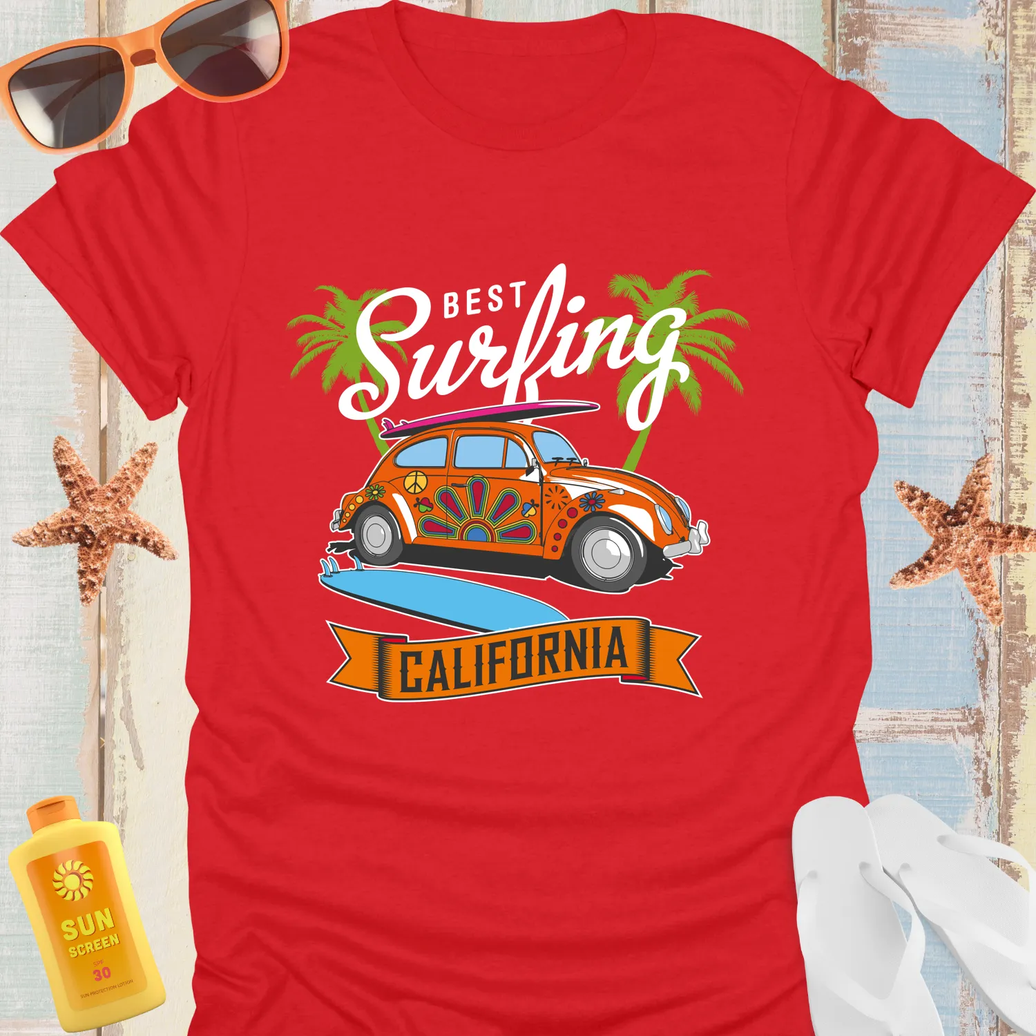 Californian Surf Culture T-Shirt With Retro Car Design