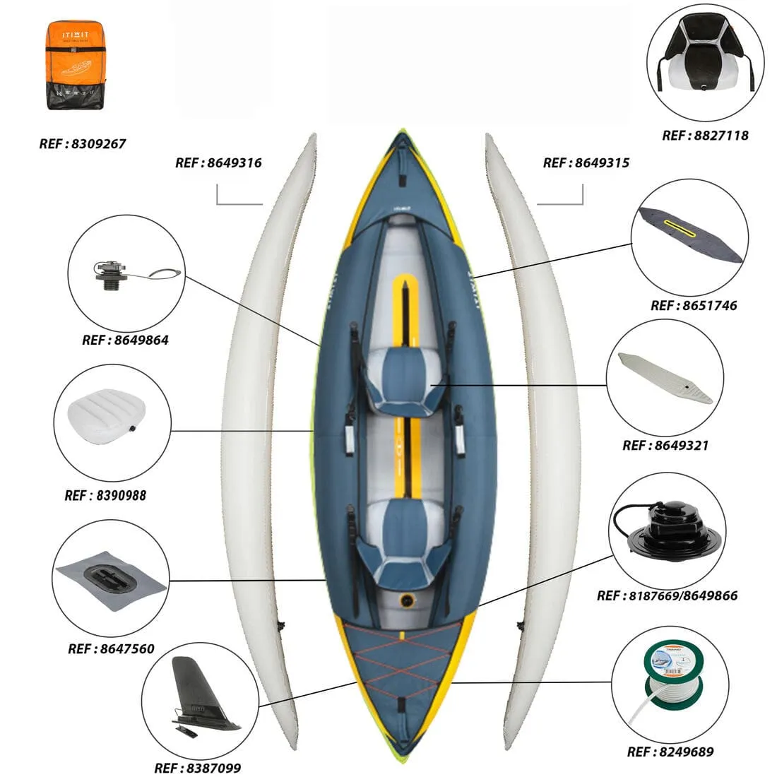Canoë kayak gonflable de randonnée 1/2 places