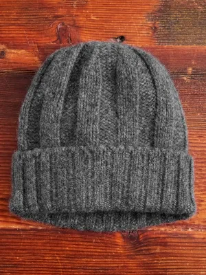 Cashmere Rib Watch Cap in Charcoal Grey