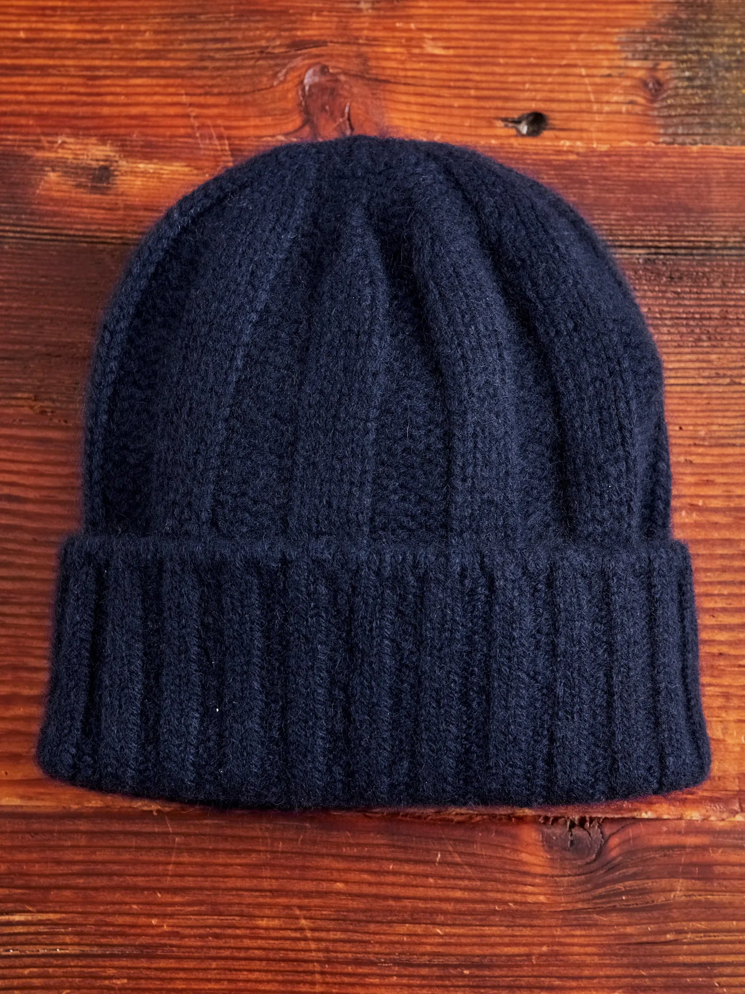 Cashmere Rib Watch Cap in Navy