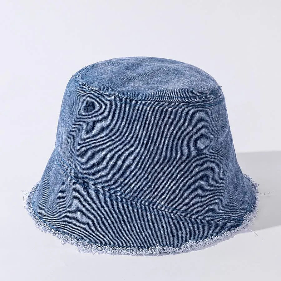 Casual Bucket Hat Personality Edging Washed Denim Female Korean Fashion All-match Sun Hat