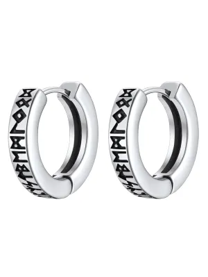 ChainsPro Norse Viking Runes Hoop Earrings for Men Stainless Steel Huggie Hoop Earring Norse Mythology Jewelry Gifts