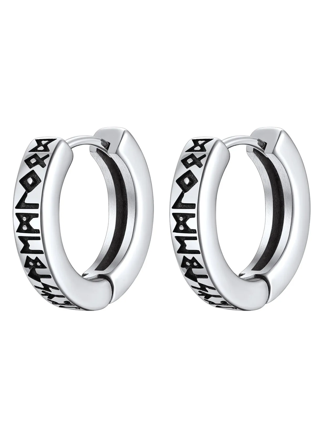 ChainsPro Norse Viking Runes Hoop Earrings for Men Stainless Steel Huggie Hoop Earring Norse Mythology Jewelry Gifts