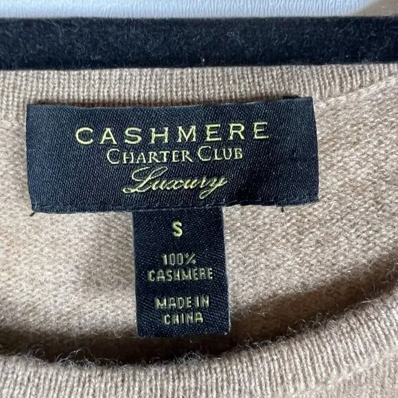 Charter Club 100% Cashmere Sweater Tan Womens Size S Crewneck Pullover Neutral