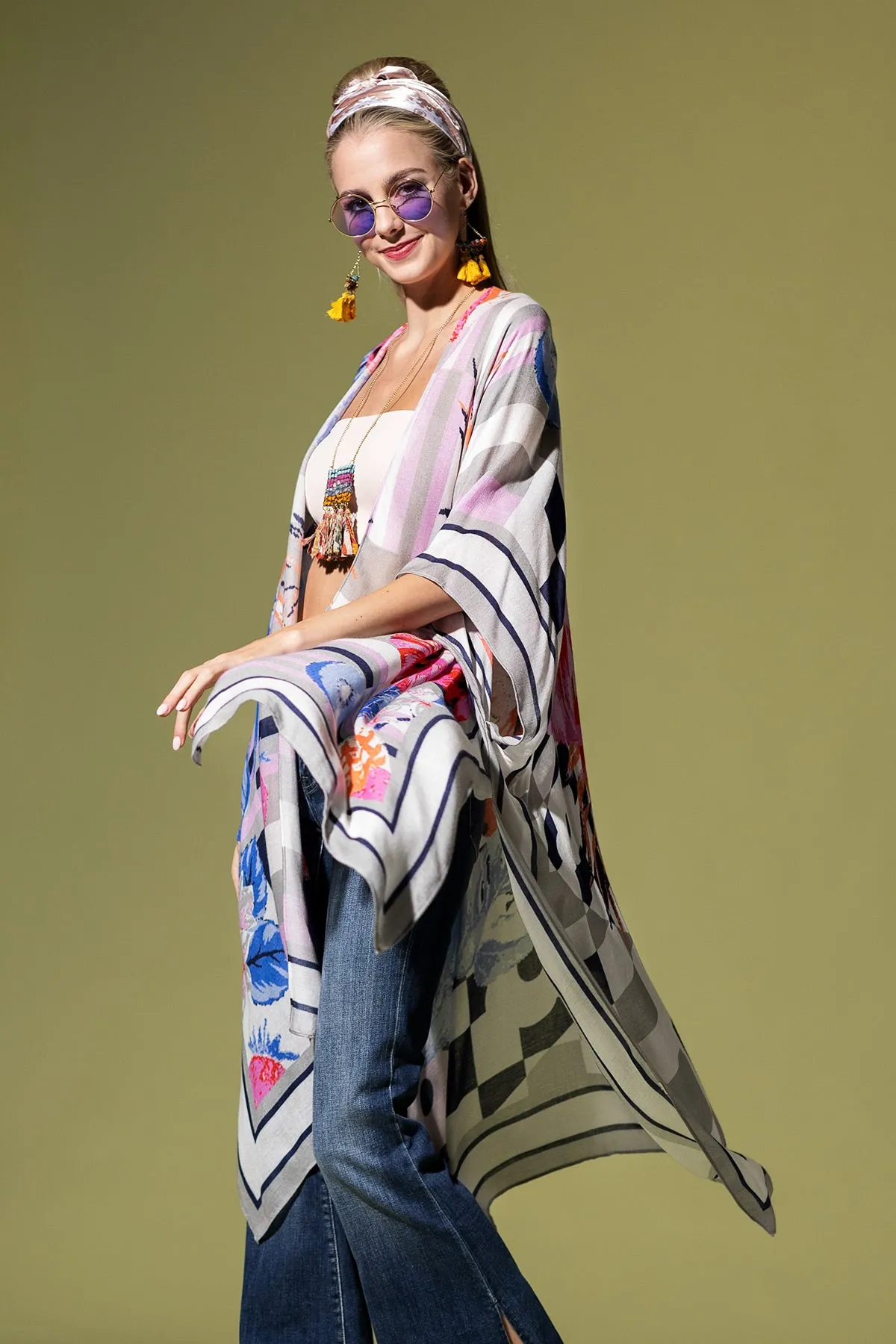 Checkered Bloom Kimono