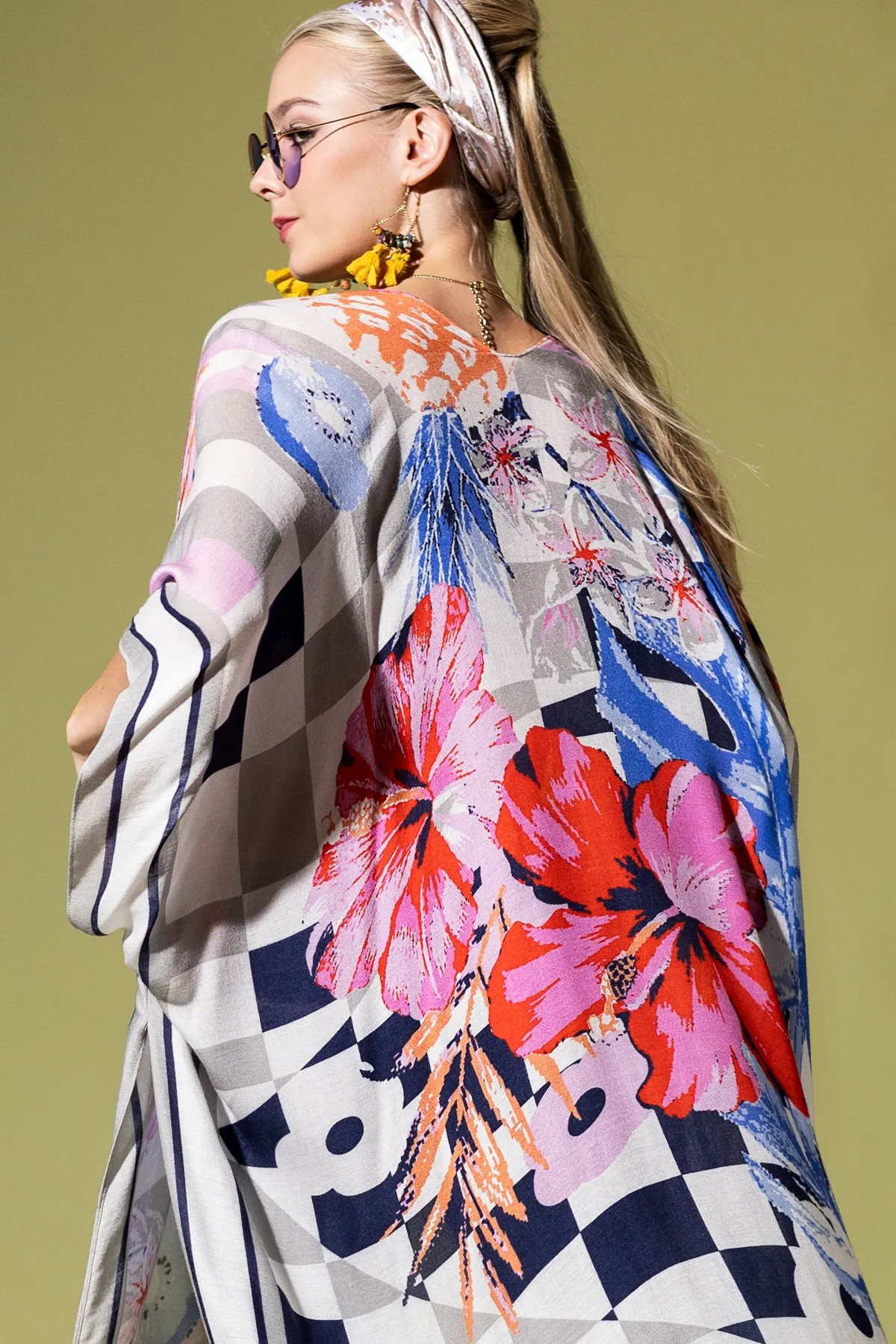 Checkered Bloom Kimono