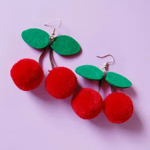 Cherry Pom Pom Earrings
