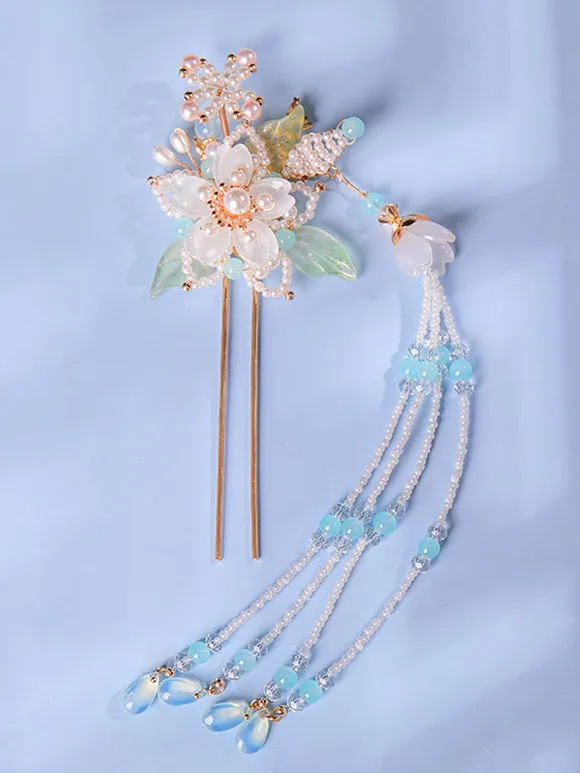 Chinese Style Lolita Accessories White Pearls Flowers Accessory Metal Miscellaneous