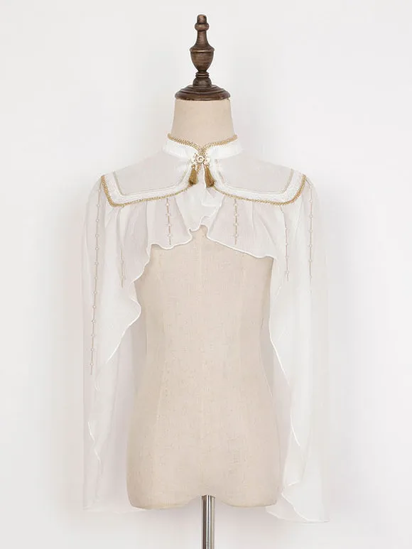 Chinese Style Lolita Dress Lace Sleeveless Polyester Chinese Style Floral Print White Chinese Style Lolita