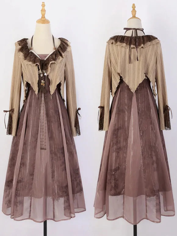 Chinese Style Lolita Dress Ruffles Sleeveless Polyester Chinese Style Lace Blush Pink Chinese Style Lolita