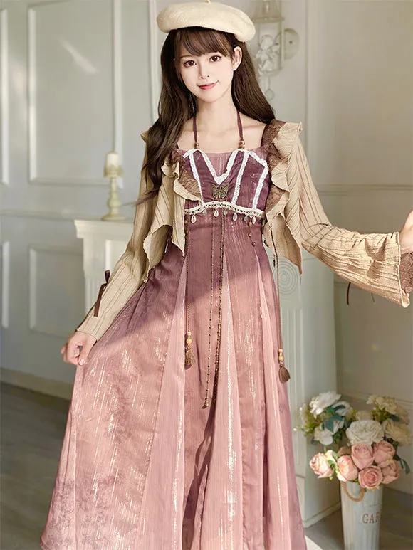 Chinese Style Lolita Dress Ruffles Sleeveless Polyester Chinese Style Lace Blush Pink Chinese Style Lolita