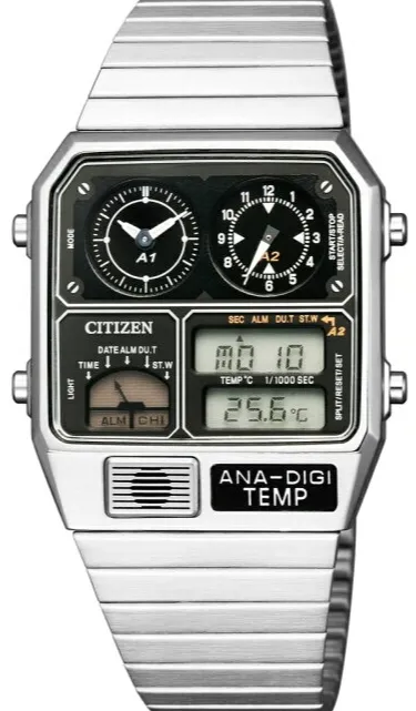 Citizen Retro Analog-Digital Temperature Display ANA-DIGI-Temp Silver JG2101-78E