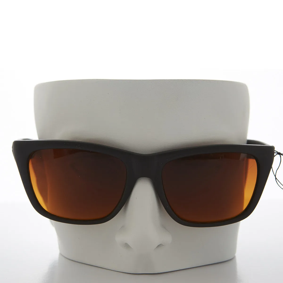 Classic Square Black Sunglasses with Amber Lens - Toni