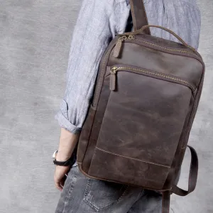 Classic Travel Retro Men Crazy Horse Leather Backpack