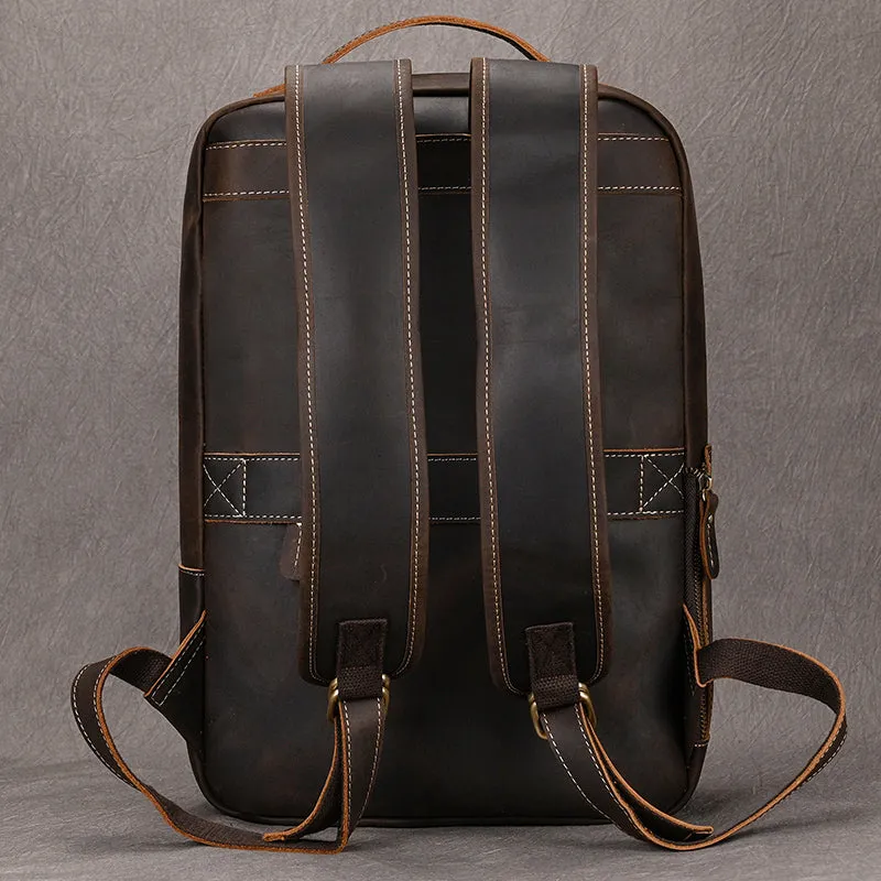 Classic Travel Retro Men Crazy Horse Leather Backpack