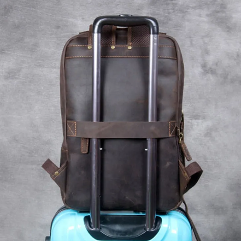 Classic Travel Retro Men Crazy Horse Leather Backpack