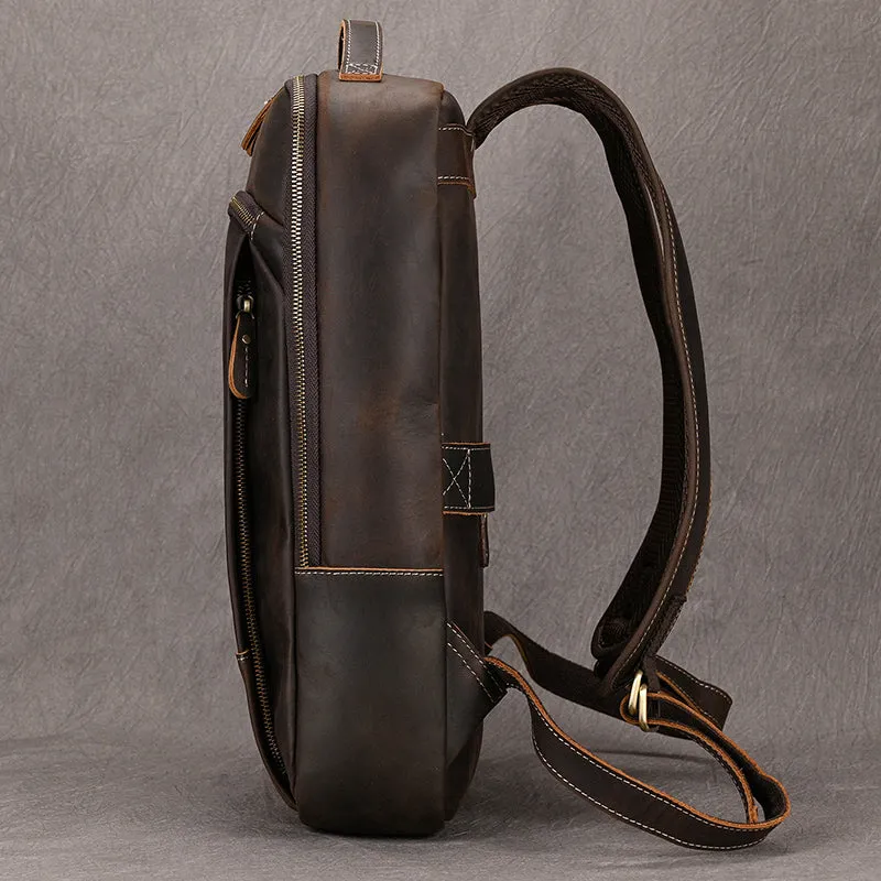 Classic Travel Retro Men Crazy Horse Leather Backpack