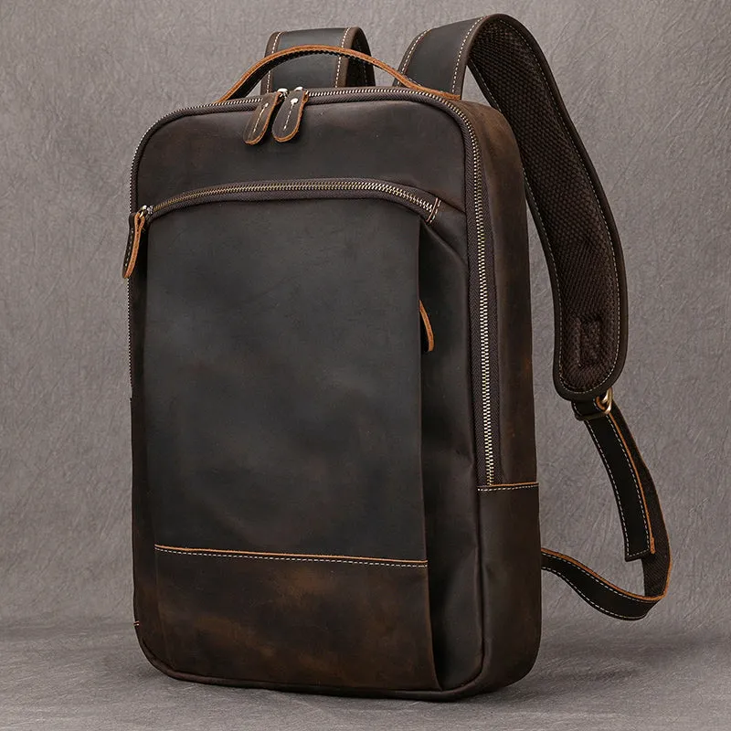 Classic Travel Retro Men Crazy Horse Leather Backpack