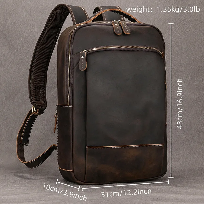 Classic Travel Retro Men Crazy Horse Leather Backpack
